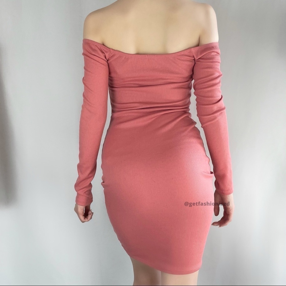 𝅺new Rushed Off The Shoulder Dress Pink - Picture 2 of 3